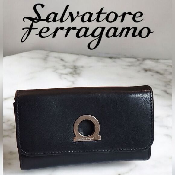 Salvatore Ferragamo Black Leather Card Holder Wallet - Picture 1 of 10
